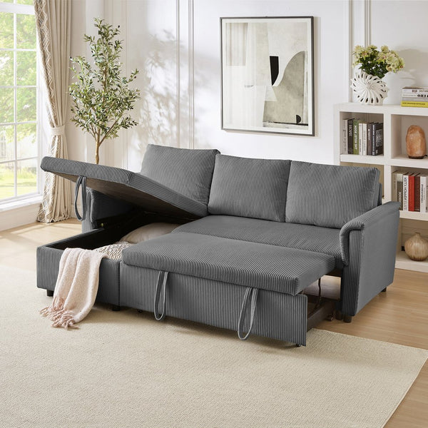 English Elm Loveseat Sectional Sleeper Sofa with Corduroy Tufted Upholstery Storage Chaise Reclining W2186S00012