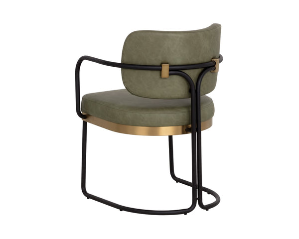 Sunpan JALEN Dining Armchair - Modern Elegance with Gold Accents, Comfortable Faux Leather & Durable Design 112393