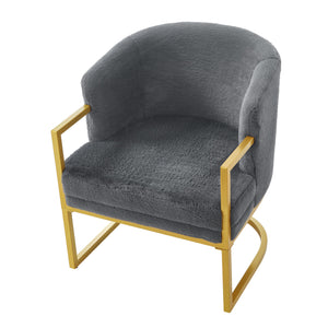 English Elm Modern Faux Fur Accent Chair Plush Upholstered Seat with Gold Iron Legs for Any Room Grey N763P360688E