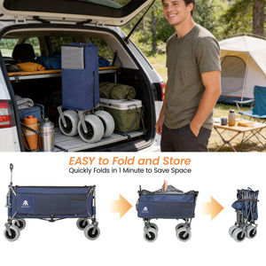 English Elm 52-inch Heavy Duty Folding Utility Wagon 560lb Capacity All Terrain Collapsible Cart Blue Gray W2932P417646