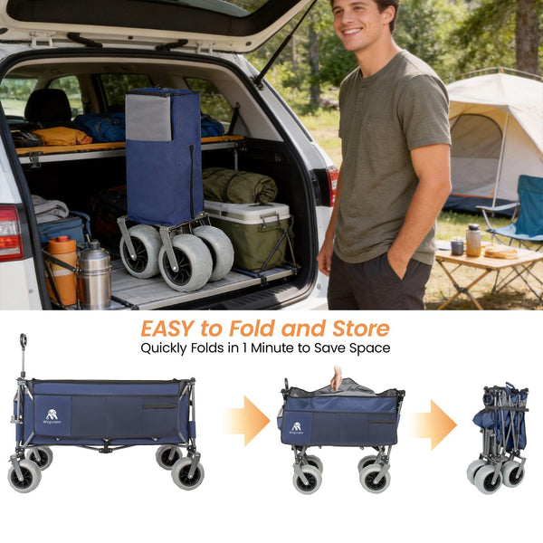 English Elm 52-inch Heavy Duty Folding Utility Wagon 560lb Capacity All Terrain Collapsible Cart Blue Gray W2932P417646