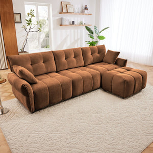 English Elm Three Seater Chenille Sofa with Ottoman Solid Wood Base Tufted Arms Living Room Burnt Orange W714S01663