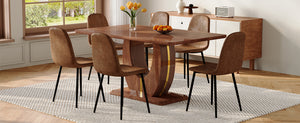 English Elm One Modern Dining Set Seating Six with Dark Wood Mdf Table and Fabric Chairs W1151S04404
