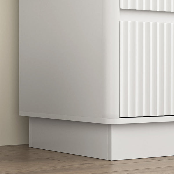 English Elm 9 Drawer Matte Wood Dresser with Wave Front Mid Century Modern Low Profile Storage White W409P387581