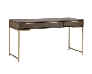 Sunpan Rebel Desk - Modern Solid Oak Wood Desk with Soft Closing Drawers and Black Iron Hardware Design Gold / Raw Umber