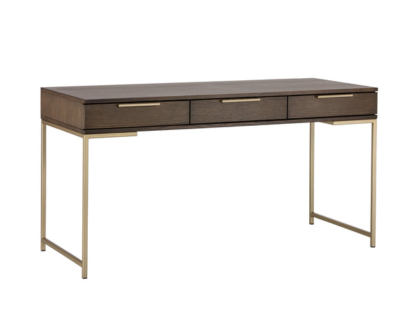 Sunpan Rebel Desk - Modern Solid Oak Wood Desk with Soft Closing Drawers and Black Iron Hardware Design Gold / Raw Umber