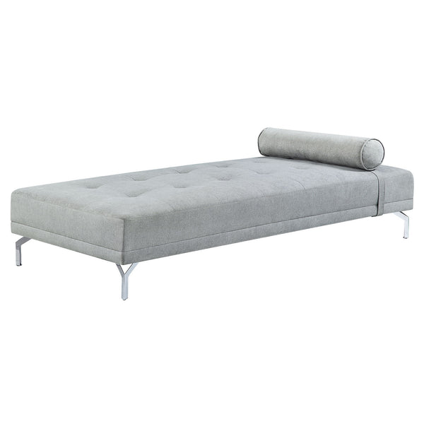 English Elm Melange Velvet Button-Tufted Sofa Bed with Bolster Pillow, Chrome Legs — Stylish Convertible Grey Luxurious Recliner B016P323416