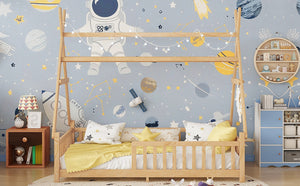 English Elm Twin House Bed with Roof and Guardrails, Low Floor Kids Playhouse Bed with Tent and Lights, Cozy Design Natural 80.91 L x 15.55 W x 6.5 H W2593P296911