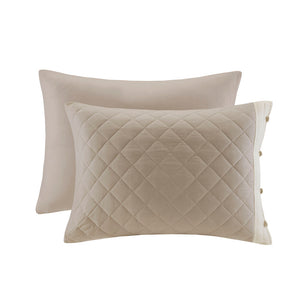 JLA Home Madison Park - 4 Oversized Cotton Reversible Tailored Bedspread Set with Diamond Quilting, Button Trim, Shams & Pillow, Khaki MP13-5488