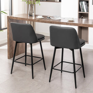 English Elm Counter Mid-Century Swivel Bar Stools Set of 2 – Upholstered Linen Seats, 360° Comfort, Metal Legs DARK GREY W2200P152173
