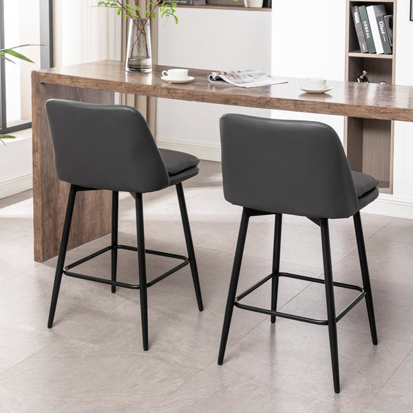 English Elm Counter Mid-Century Swivel Bar Stools Set of 2 – Upholstered Linen Seats, 360° Comfort, Metal Legs DARK GREY W2200P152173