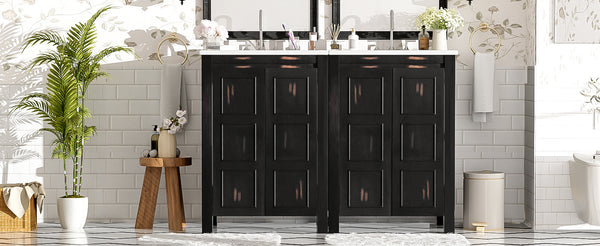 English Elm 48" Vintage Style Bathroom Vanity Cabinet with Ceramic Sink, Soft-Close Doors, Adjustable Shelf, Espresso Finish N729P000003P