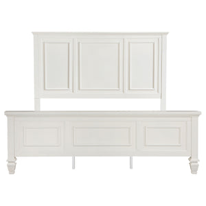 English Elm Chelema Cream White Eastern King Wood Panel Bed with Carved High Headboard and Elegant Accents B062S01322