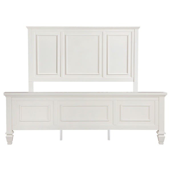 English Elm Chelema Cream White Eastern King Wood Panel Bed with Carved High Headboard and Elegant Accents B062S01322