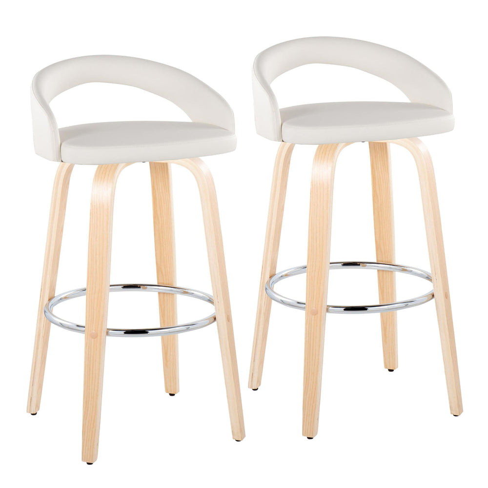 English Elm Fixed-height Swivel Barstools Walnut Bentwood Legs White Velvet Seat Set of 2 White B202S01915