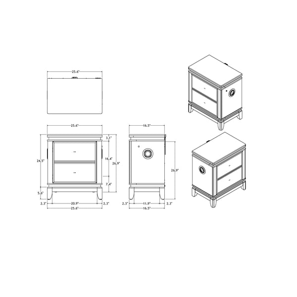 English Elm Adalid White Nightstand with Glittered Front, Bluetooth Speaker, LED Light, Built-in Cooler & USB Port B201P394797