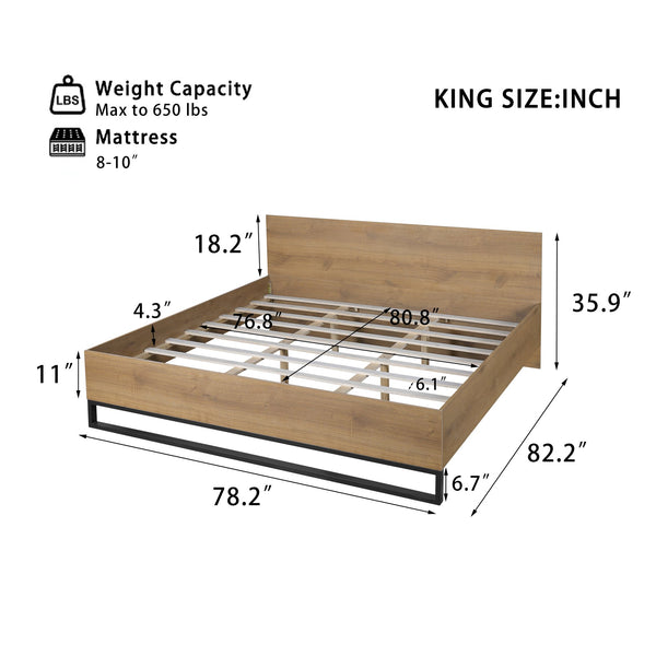 English Elm Christopher Knight Home® - Engineered Wood King Bed Frame - Modern Two-Tone Design With Natural Grain & Black Accents, Easy Assembly N770P283032N_N770P283033N