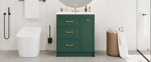English Elm Classic 30" Forest Green Bathroom Vanity with Gold Handles, Double-Layer Drawer, Ceramic Sink Elegance N729P194978F