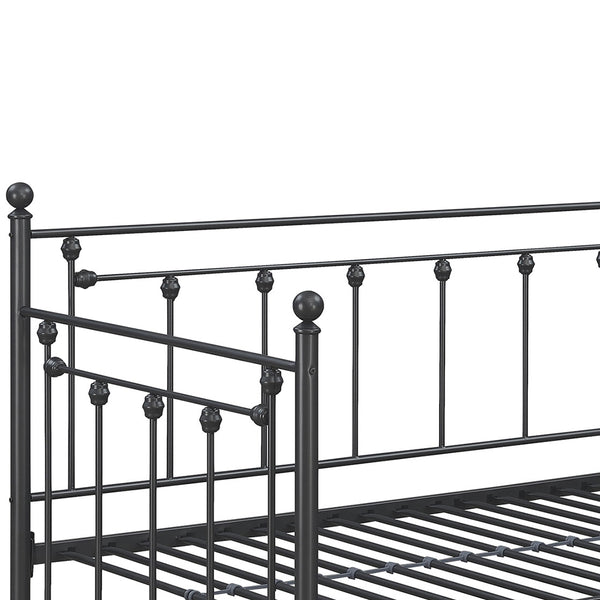 English Elm Tera Gunmetal Twin Daybed with Trundle — Farmhouse Spindle Design, Steel Frame, Caster Trundle & Slats B062P333394