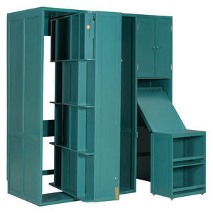 English Elm Twin Size Rotating Murphy Bed With Integrated Bookshelf, Extendable Desk & Stylish Storage Solutions N820S00066C-GIGA