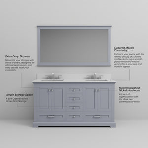 English Elm Dark Grey Double Bath Vanity 60 in. W x 22 in. D with Cultured Marble Top, Faucet Set, Soft-Close Storage Durable Finish B2731P258377