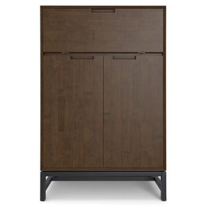 English Elm Banting Bar Cabinet Walnut Brown – Handcrafted Rubberwood & Metal Base, Wine Storage, Stemware Rack B136P362543