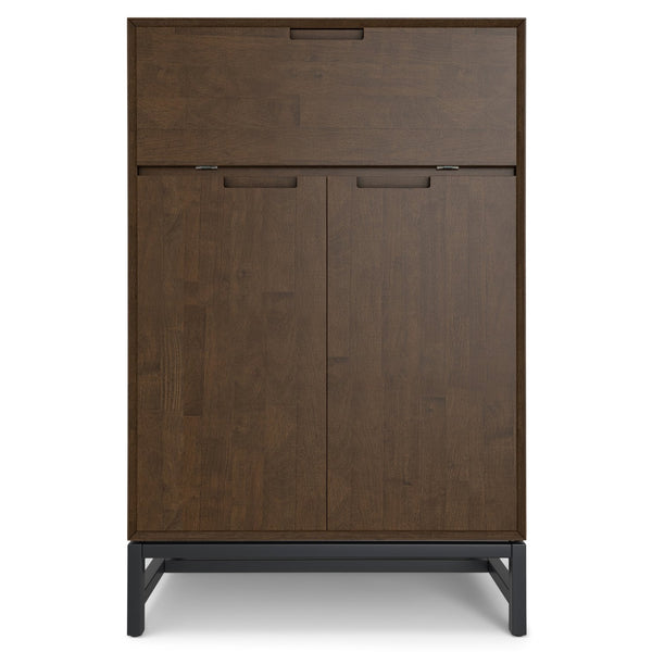 English Elm Banting Bar Cabinet Walnut Brown – Handcrafted Rubberwood & Metal Base, Wine Storage, Stemware Rack B136P362543