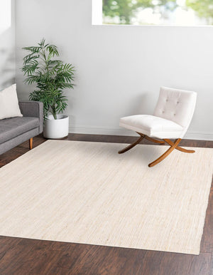 Unique Loom Braided Jute Dhaka Hand Braided Solid Rug White,  8' 0" x 8' 0"