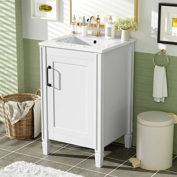English Elm 20" Modern Bathroom Vanity with Ceramic Sink, Soft-Close Door, U-Shaped Adjustable Shelf & Door Storage Rack for Small Spaces N729P299364K