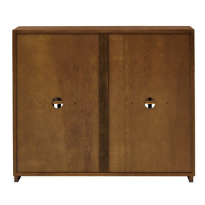 English Elm Mid Fluted Hollowed Sideboard Cabinet with Outlet Holes, Mid Century Storage Buffet for Entryway, Dining Walnut Brown W1801P288510