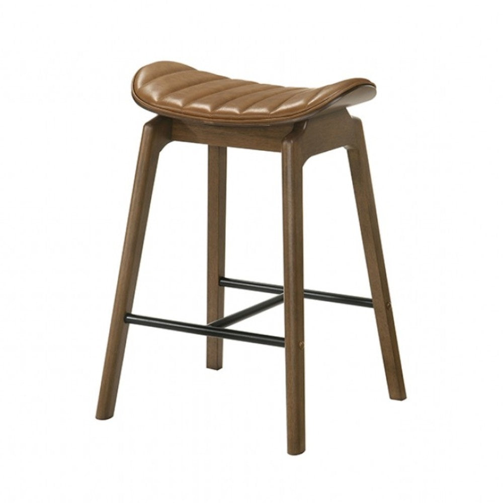 English Elm 2pc Counter Height Chair Klamath Collection Mid-Century Modern Saddle Seats Metal Footrest Finish Walnut 32 L x 19 W x 8 H B2741P406248