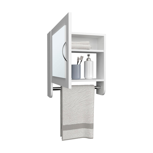 English Elm BOTIQ Mirrored Medicine Cabinet with Towel Rack and Two Interior Shelves for Compact Spaces White 20.3 L x 18.4 W x 2.4 H B070P242488