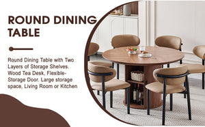 English Elm Round Wood Dining Table with Dual Storage Compartments for Kitchen or Small Spaces W3590P355174