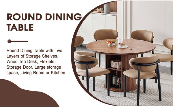 English Elm Round Wood Dining Table with Dual Storage Compartments for Kitchen or Small Spaces W3590P355174