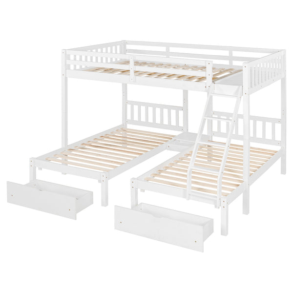 English Elm Full Over Twin Triple Bunk Bed Pinewood Frame with Storage Drawers and Guardrails LT000343AAK-2