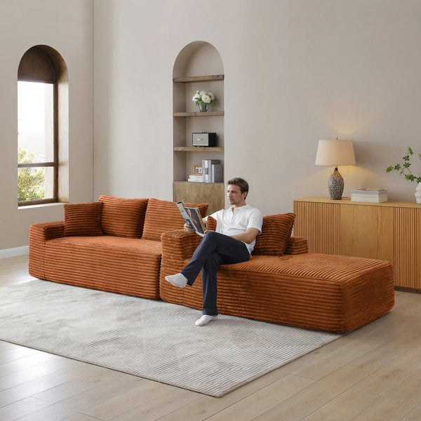 English Elm 105'' Modular L-shape Sectional Corduroy Couch Deep Seat Chaise Living Room Lounge W1117P387987