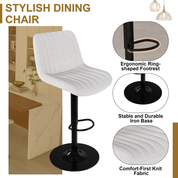 English Elm 63" Contemporary Kitchen Island Set With Beige Bar Stools, Led Lighting & Stylish Black Marble Top W2699S00073