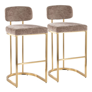 English Elm Fixed-height Barstools Powder Coated Steel Frame Brown Upholstered Seat Set of Two Brown+Gold B202P471217