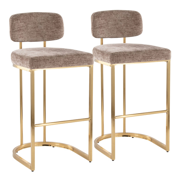 English Elm Fixed-height Barstools Powder Coated Steel Frame Brown Upholstered Seat Set of Two Brown+Gold B202P471217