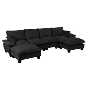 English Elm Modular U-shape Chenille Cloud Sectional with Sculptural Sailboat Arms Six Seats Black W3163S00127