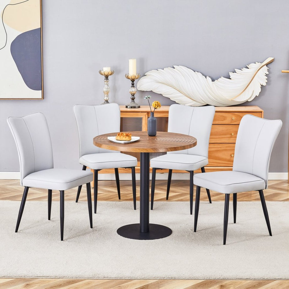 English Elm Table 5-Piece Modern Dining Set - 31.5" Dark Wood Grain Round Table & 4 Light Gray Pu Chairs W1151S02488-GIGA