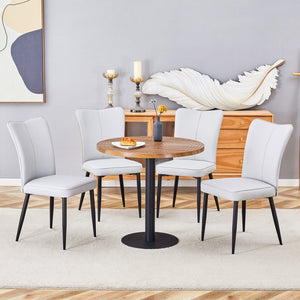English Elm Table 5-Piece Modern Dining Set - 31.5" Dark Wood Grain Round Table & 4 Light Gray Pu Chairs W1151S02488-GIGA