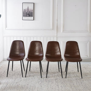 English Elm 1+4,5pieces Mid-century Dining Set Mdf Top Metal Pedestal Base Seats Six Modern Kitchen Brown W3766S00006