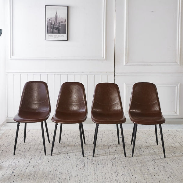 English Elm 1+4,5pieces Mid-century Dining Set Mdf Top Metal Pedestal Base Seats Six Modern Kitchen Brown W3766S00006