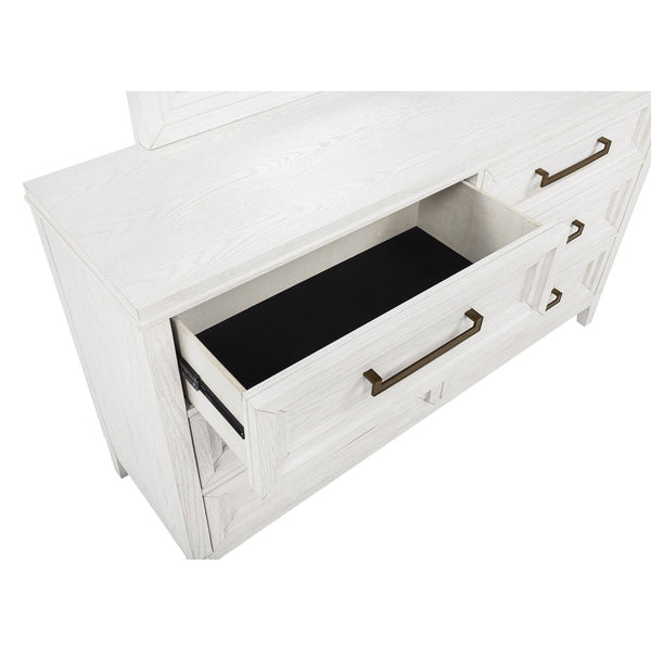 English Elm Inverness Six Drawer Farmhouse Dresser Distressed White Oak Veneer Brass Pulls B062P447818