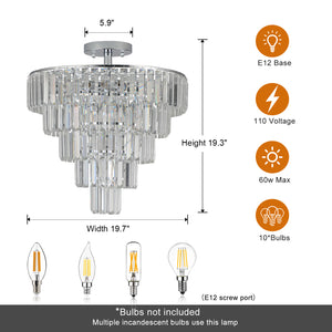 English Elm Large K9 Crystal Chandelier White Chrome Modern 5-Layer 10-E12 Fixture Dimmable Elegant Lighting W2312P374963