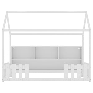 English Elm Twin House Bed with LED Light and Built-In Bookshelf, Solid Wood Playhouse Design for Kids Safety White 78.15 L x 15.75 W x 6.1 H W2593P269087