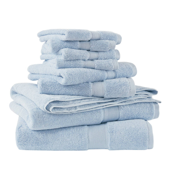 JLA Home Madison Park Signature - Ultra-Soft 100% Cotton Towels | 800 GSM Plush Spa-Quality Set with Antimicrobial Finish, Oeko‑Tex Safe Light Blue MPS73-198