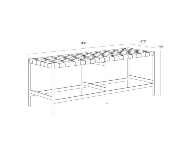 Sunpan Omari Bench - Elegant Handwoven Light Tan Leather Seat with Black Iron Base for Unique Style