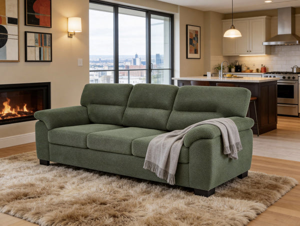 English Elm 3-seater Track Arm Sofa Tufted Textured Fabric Couch for Modern Living Rooms Dark Green W5568S00010